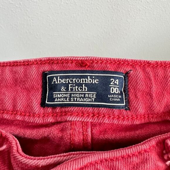 Abercrombie & Fitch Simone Red Jeans Women's 24/00 High Rise Ankle Straight - Picture 5 of 6